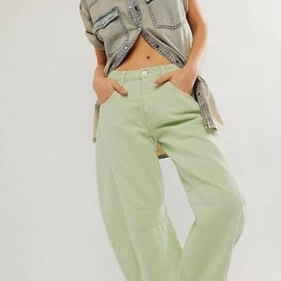 Free People Denim - Free People Light Green / Pistachio Barrel Leg Jeans